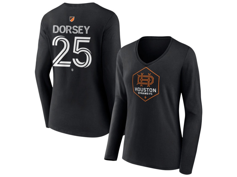 Women's Houston Dynamo FC Authentic Stack #25 Griffin Dorsey Long Sleeve V-Neck T-Shirt - Black