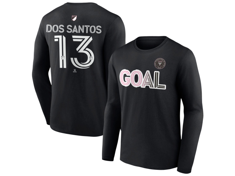Men's Inter Miami CF Goal #13 CJ Dos Santos Long Sleeve T-Shirt - Black