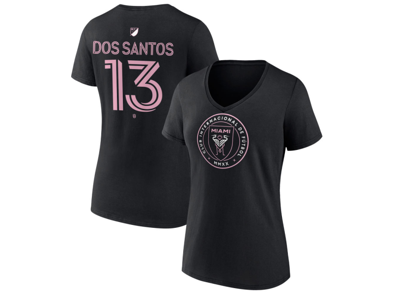 Women's Inter Miami CF Authentic Stack #13 CJ Dos Santos V-Neck T-Shirt - Black
