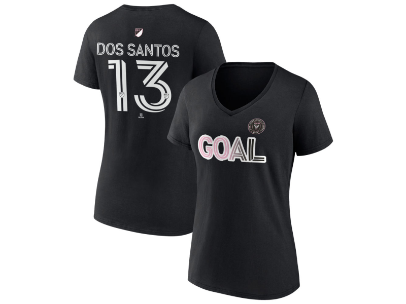 Women's Inter Miami CF Goal #13 CJ Dos Santos V-Neck T-Shirt - Black