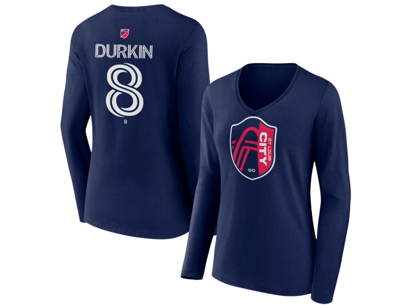 Women's St. Louis City SC #8 Chris Durkin Team Authentic Long Sleeve V-Neck T-Shirt - Navy