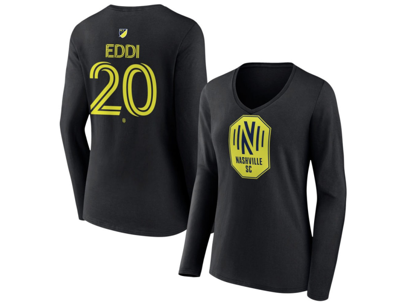 Women's Nashville SC #20 Edvard Tagseth Eddi Team Authentic Long Sleeve V-Neck T-Shirt - Black