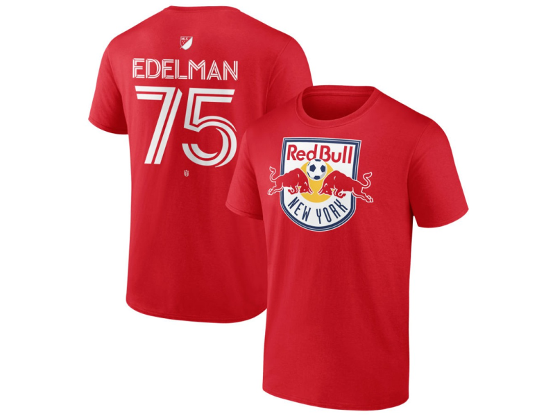 Men's New York Red Bulls #75 Daniel Edelman Team Authentic T-Shirt - Red