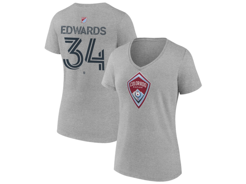 Women's Colorado Rapids #34 Michael Edwards Team Authentic V-Neck T-Shirt - Gray