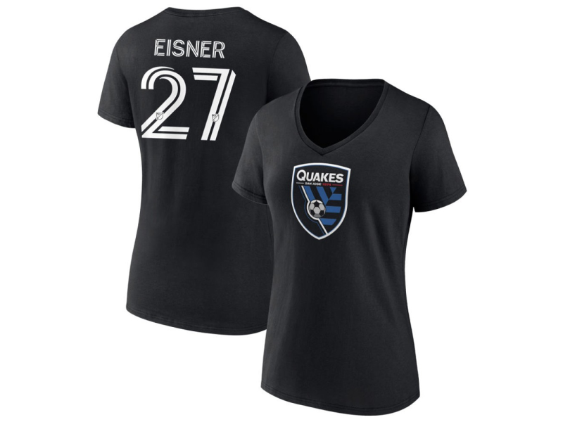 Women's San Jose Earthquakes #27 Wilson Eisner V-Neck T-Shirt - Black