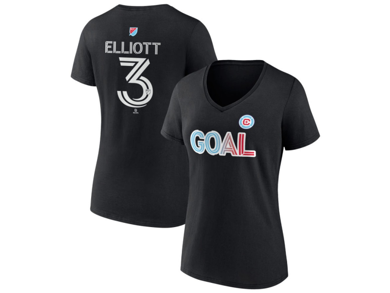 Women's Chicago Fire Goal #3 Jack Elliott V-Neck T-Shirt - Black