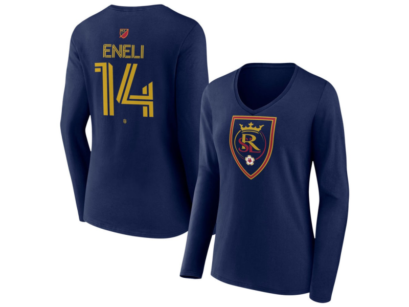 Women's Real Salt Lake #14 Emeka Eneli Team Authentic Long Sleeve V-Neck T-Shirt - Navy