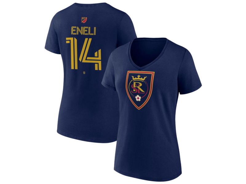 Women's Real Salt Lake #14 Emeka Eneli Team Authentic V-Neck T-Shirt - Navy