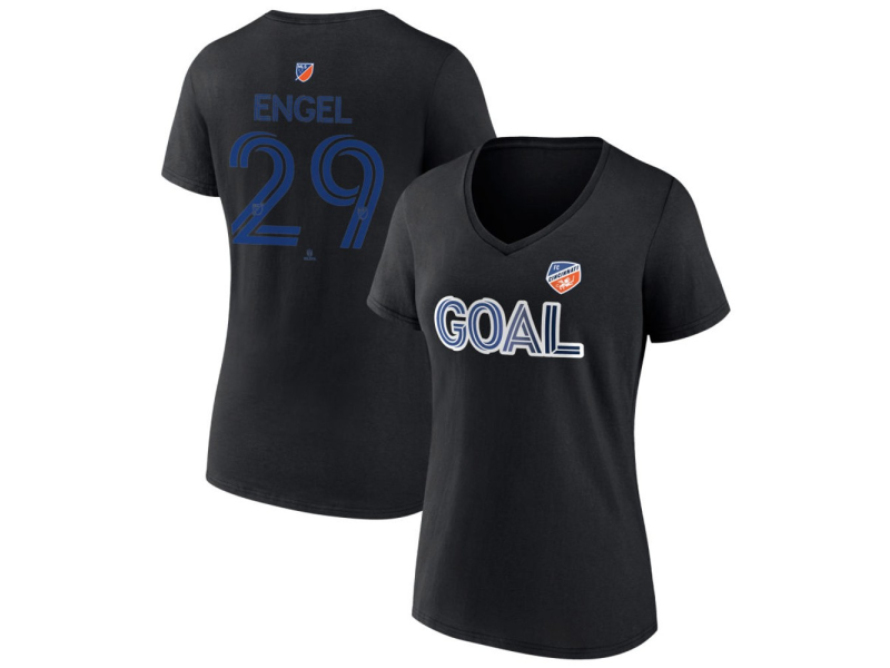 Women's FC Cincinnati Goal #29 Lukas Engel V-Neck T-Shirt - Black