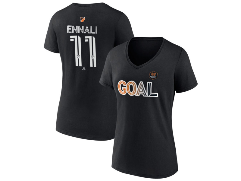 Women's Houston Dynamo FC Goal #11 Lawrence Ennali V-Neck T-Shirt - Black