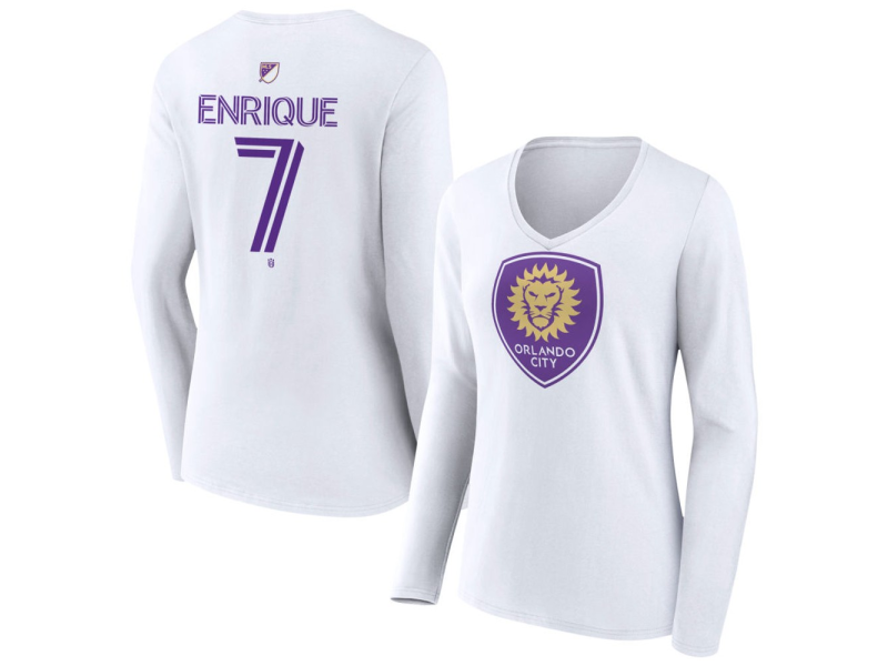 Women's Orlando City SC Authentic Stack #7 Ramiro Enrique Long Sleeve V-Neck T-Shirt - White