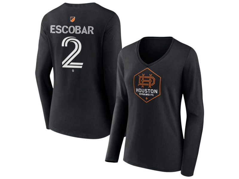 Women's Houston Dynamo FC Authentic Stack #2 Franco Escobar Long Sleeve V-Neck T-Shirt - Black