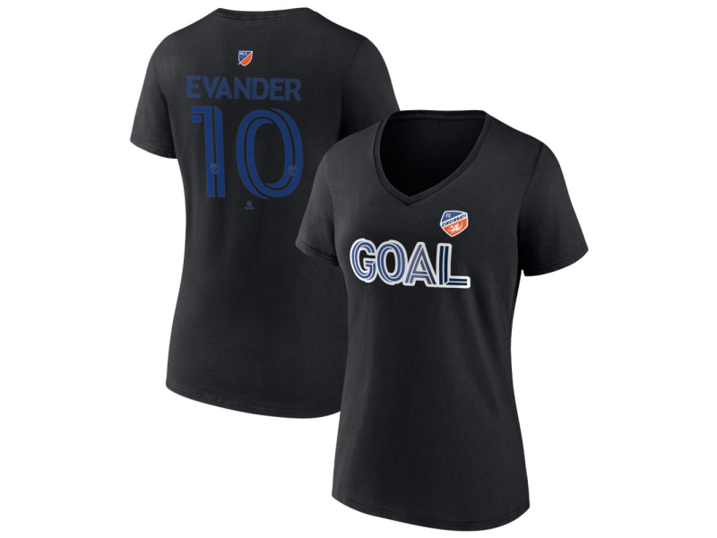 Women's FC Cincinnati Goal #10 Evander V-Neck T-Shirt - Black