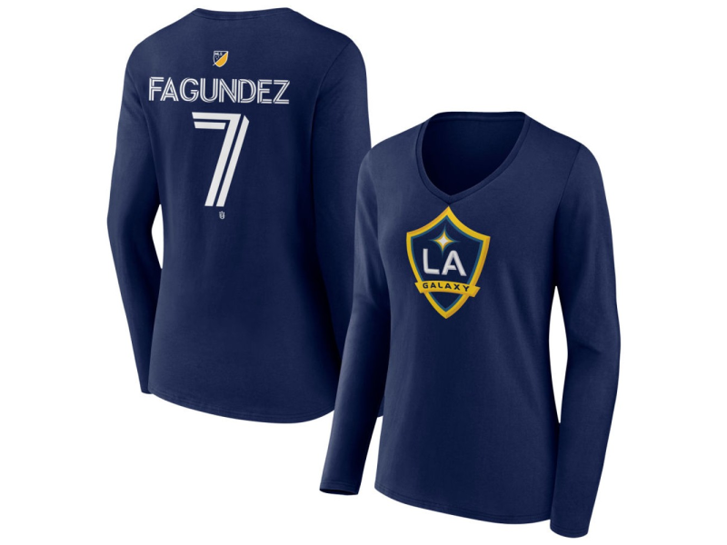 Women's LA Galaxy #7 Diego Fagundez Team Authentic Long Sleeve V-Neck T-Shirt - Navy