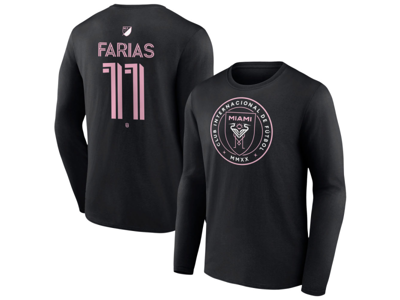 Men's Inter Miami CF Authentic Stack #11 Facundo Farias Long Sleeve T-Shirt - Black
