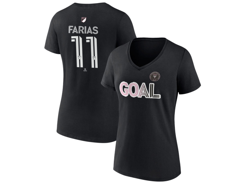 Women's Inter Miami CF Goal #11 Facundo Farias V-Neck T-Shirt - Black