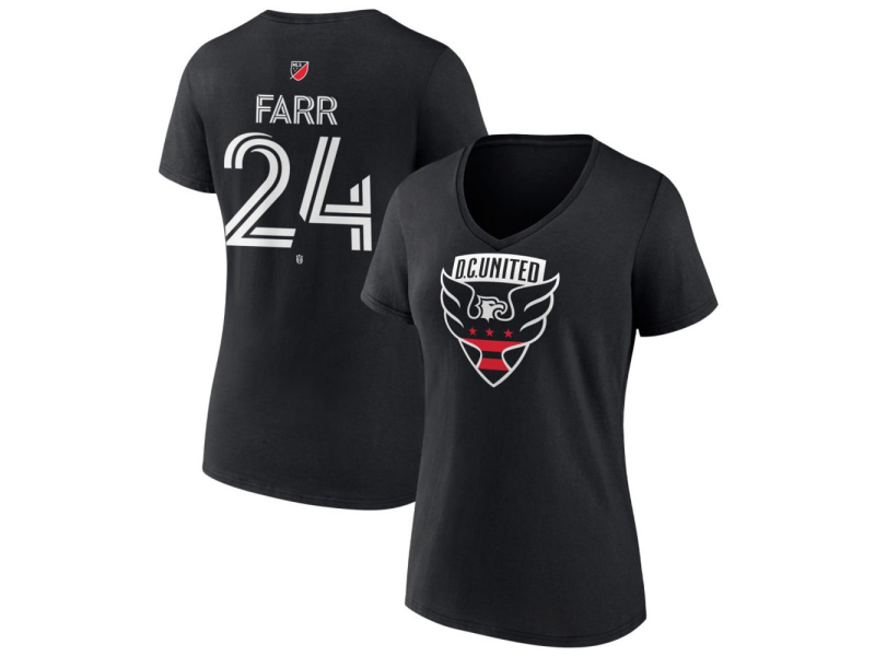 Women's D.C. United #24 Jordan Farr Team Authentic V-Neck T-Shirt - Black
