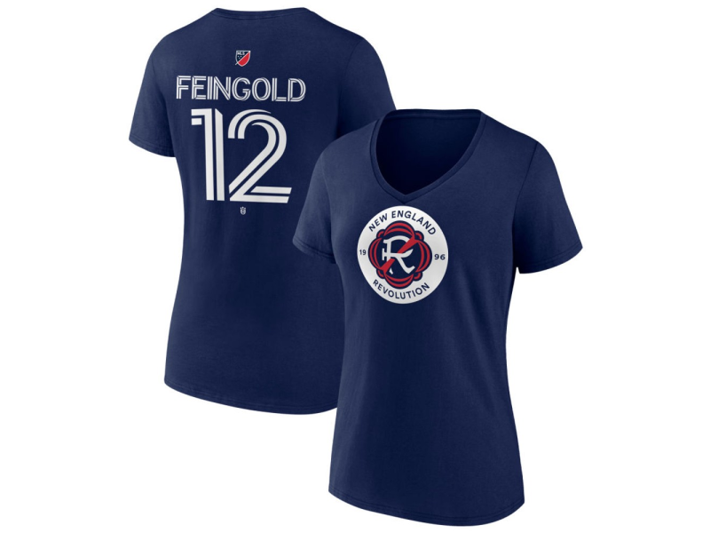 Women's New England Revolution #12 Ilay Feingold Team Authentic V-Neck T-Shirt - Navy