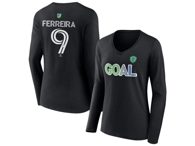 Women's Seattle Sounders FC Goal #9 Jesus Ferreira V-Neck Long Sleeve T-Shirt - Black