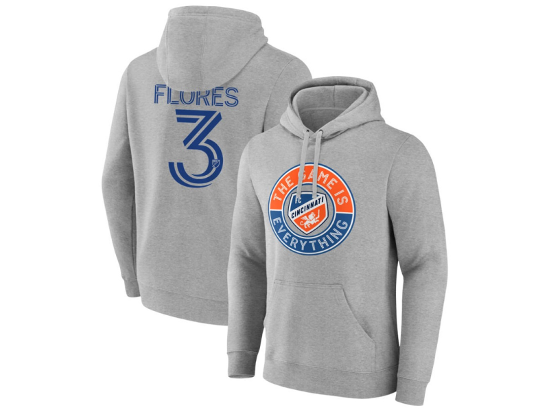 Men's FC Cincinnati The Game Is Everything #3 Gilberto Flores Pullover Hoodie - Gray