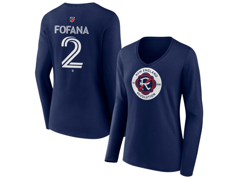 Women's New England Revolution #2 Mamadou Fofana Team Authentic Long Sleeve V-Neck T-Shirt - Navy