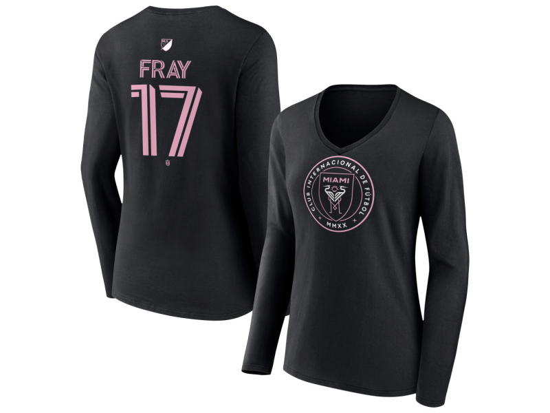 Women's Inter Miami CF Authentic Stack #17 Ian Fray Long Sleeve V-Neck T-Shirt - Black