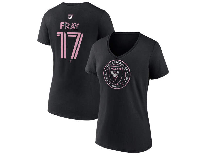 Women's Inter Miami CF Authentic Stack #17 Ian Fray V-Neck T-Shirt - Black