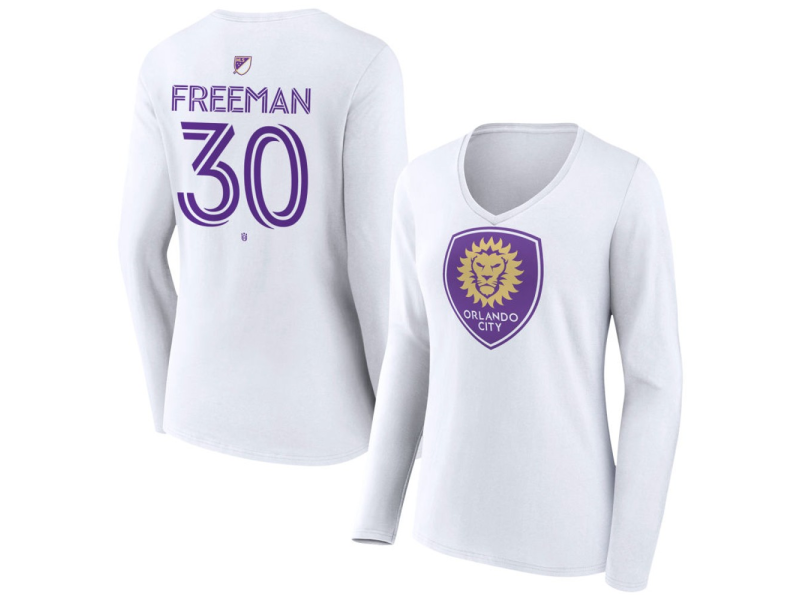 Women's Orlando City SC Authentic Stack #30 Alex Freeman Long Sleeve V-Neck T-Shirt - White