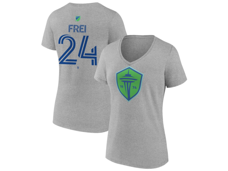 Women's Seattle Sounders FC Authentic Stack #24 Stefan Frei V-Neck T-Shirt - Gray
