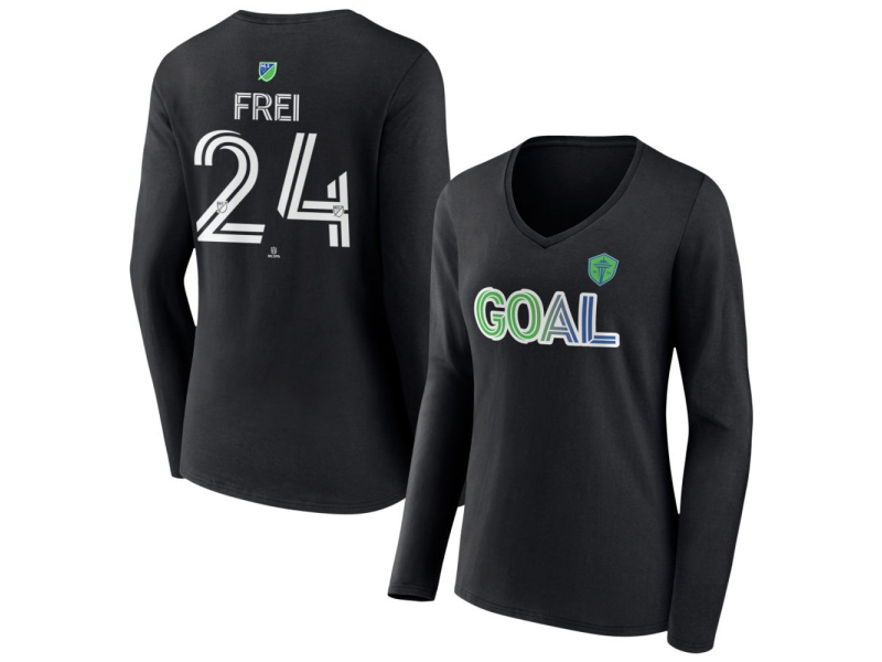 Women's Seattle Sounders FC Goal #24 Stefan Frei V-Neck Long Sleeve T-Shirt - Black