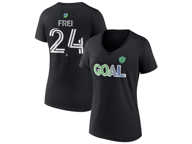 Women's Seattle Sounders FC Goal #24 Stefan Frei V-Neck T-Shirt - Black