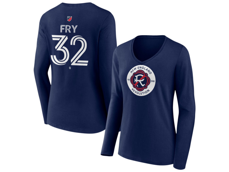 Women's New England Revolution #32 Malcolm Fry Team Authentic Long Sleeve V-Neck T-Shirt - Navy