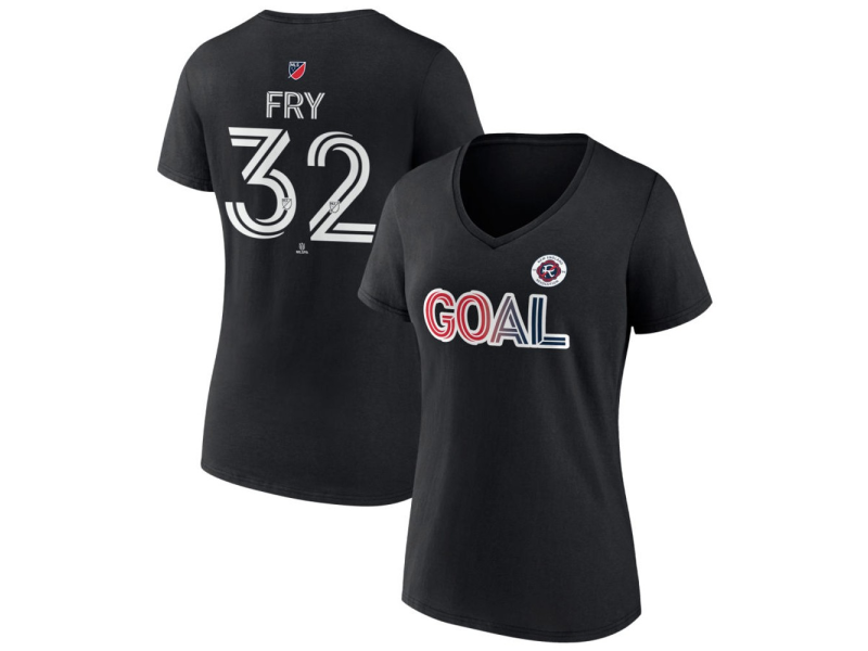 Women's New England Revolution Goal #32 Malcolm Fry V-Neck T-Shirt - Black