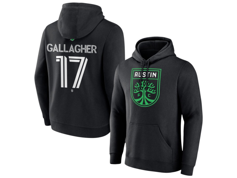 Men's Austin FC #17 Jon Gallagher Team Authentic Pullover Hoodie - Black