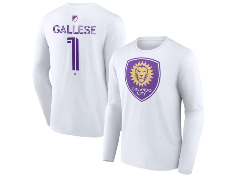 Men's Orlando City SC Authentic Stack #1 Pedro Gallese Long Sleeve T-Shirt - White