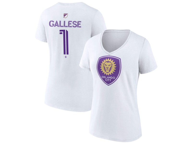 Women's Orlando City SC Authentic Stack #1 Pedro Gallese V-Neck T-Shirt - White