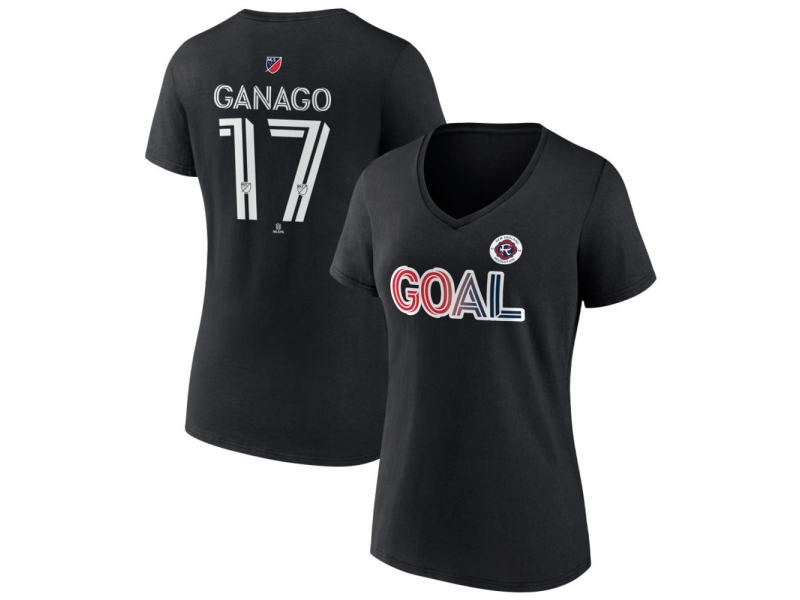 Women's New England Revolution Goal #17 Ignatiius Ganago V-Neck T-Shirt - Black