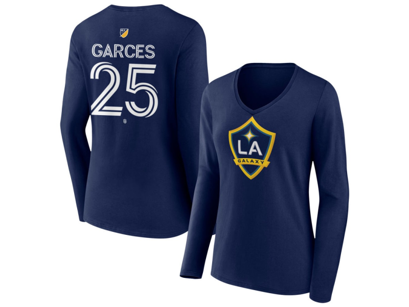 Women's LA Galaxy #25 Emiro Garces Team Authentic Long Sleeve V-Neck T-Shirt - Navy