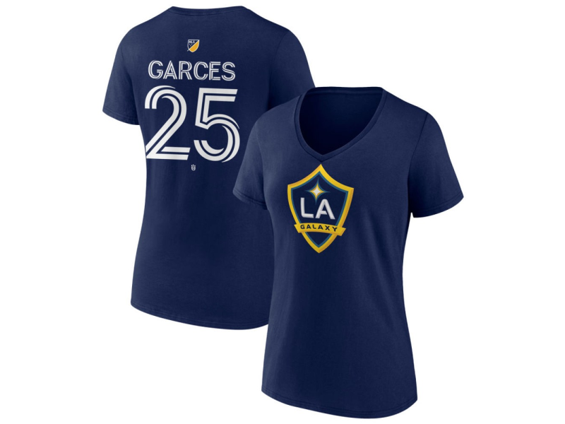 Women's LA Galaxy #25 Emiro Garces Team Authentic V-Neck T-Shirt - Navy