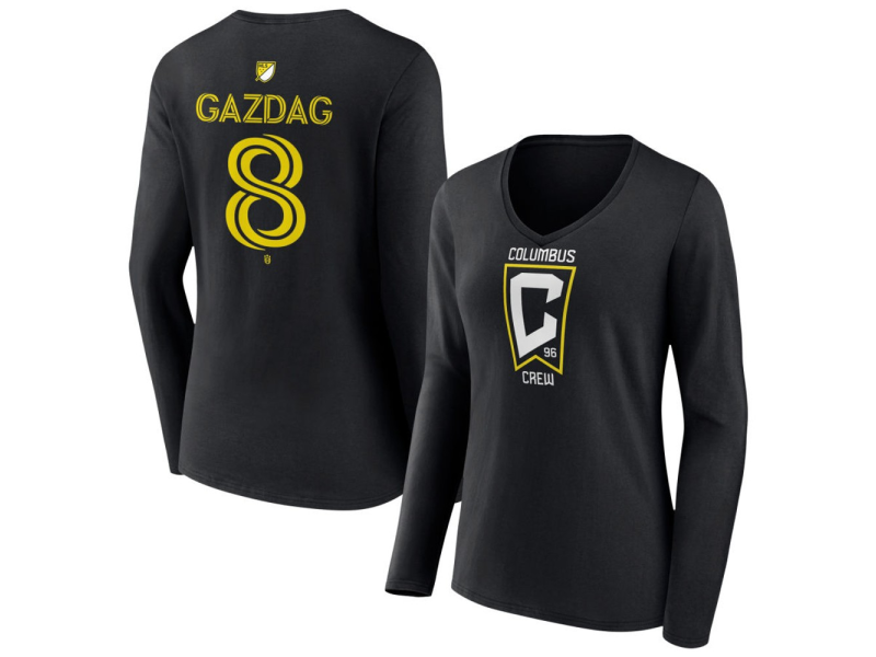 Women's Columbus Crew #8 Daniel Gazdag Team Authentic Long Sleeve V-Neck T-Shirt - Black