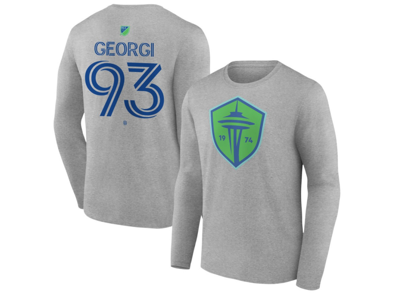 Men's Seattle Sounders FC Authentic Stack #93 Georgi Minoungou Long Sleeve T-Shirt - Gray