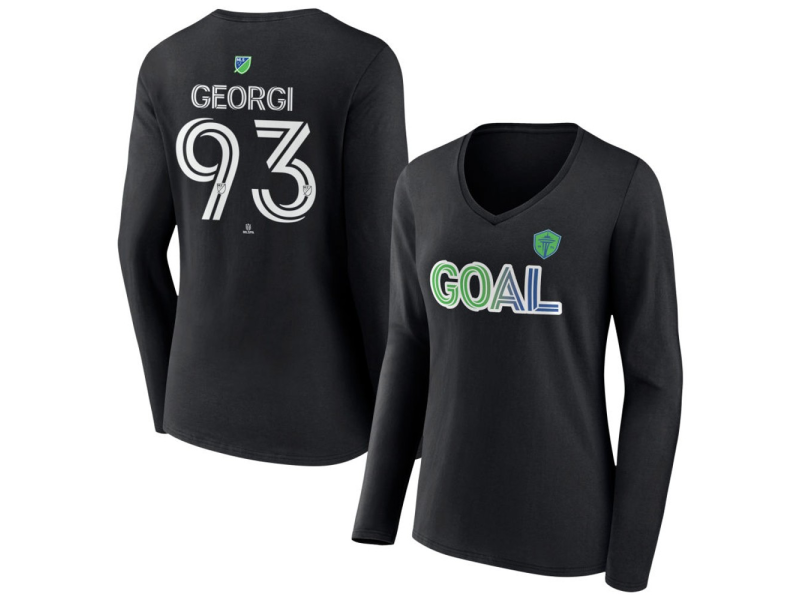 Women's Seattle Sounders FC Goal #93 Georgi Minoungou V-Neck Long Sleeve T-Shirt - Black