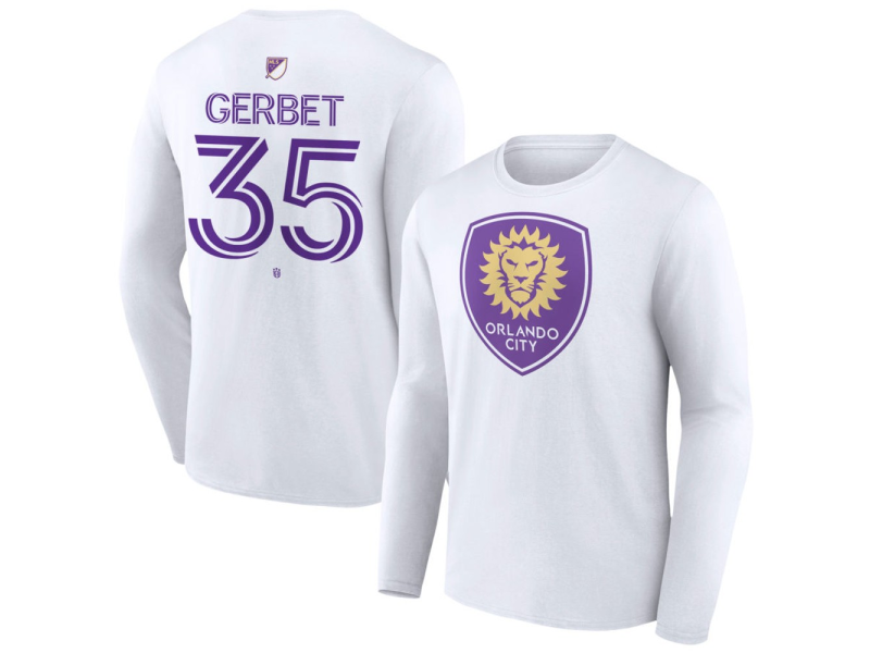 Men's Orlando City SC Authentic Stack #35 Joran Gerbet Long Sleeve T-Shirt - White