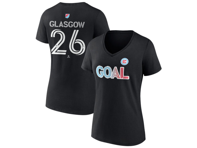 Women's Chicago Fire Goal #26 Omari Glasgow V-Neck T-Shirt - Black