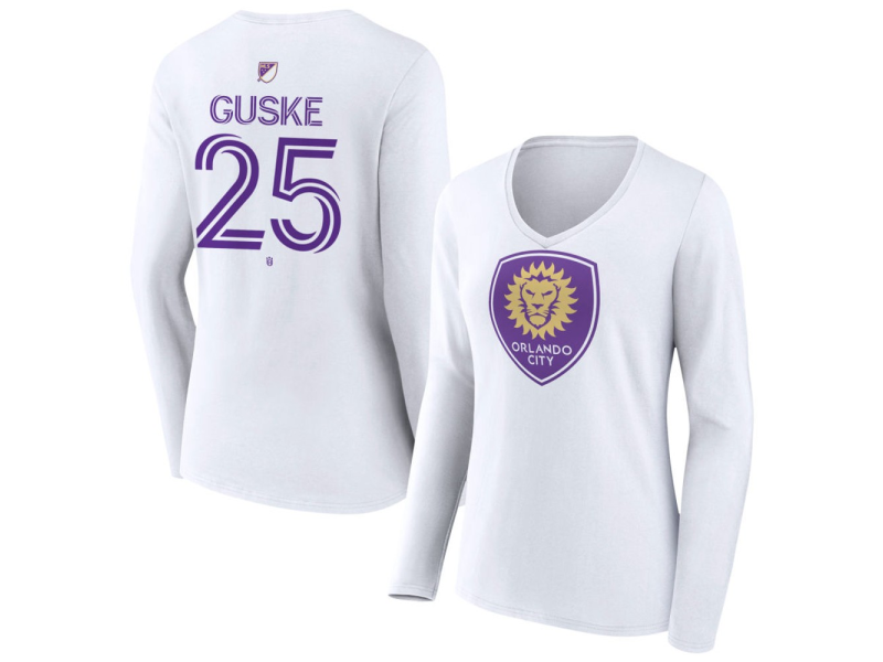 Women's Orlando City SC Authentic Stack #25 Colin Guske Long Sleeve V-Neck T-Shirt - White