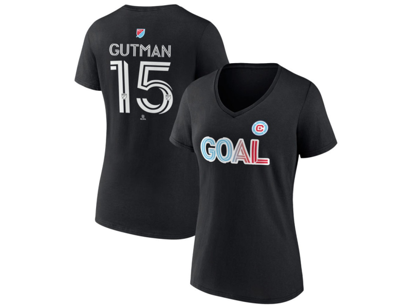 Women's Chicago Fire Goal #15 Andrew Gutman V-Neck T-Shirt - Black