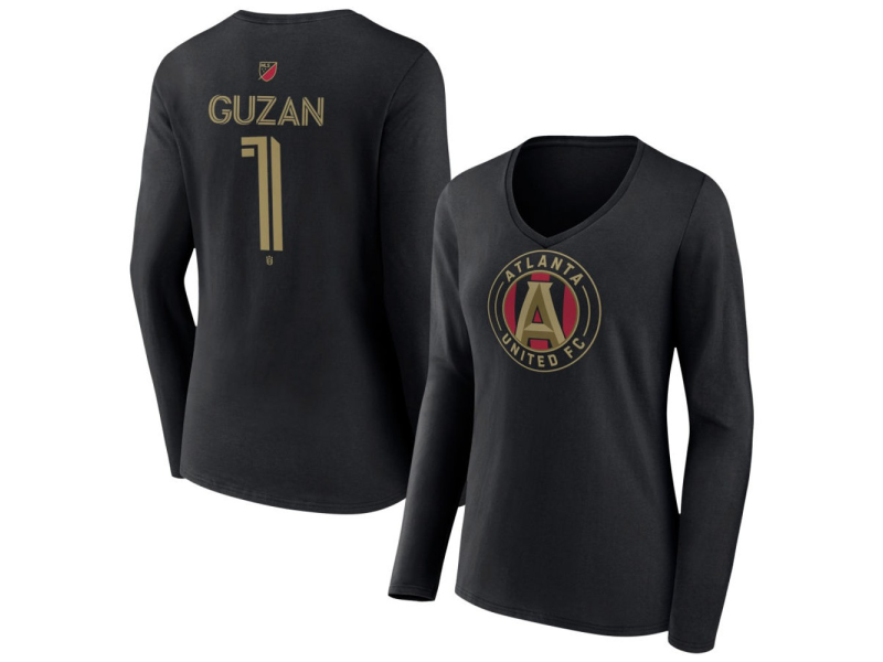 Women's Atlanta United FC #1 Brad Guzan Team Authentic Long Sleeve V-Neck T-Shirt - Black