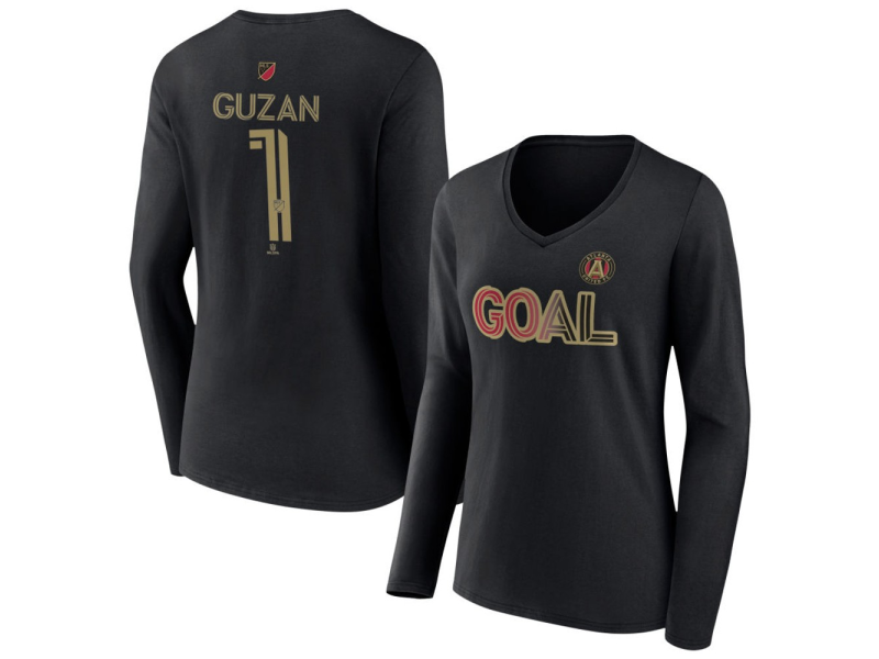 Women's Atlanta United FC Goal #1 Brad Guzan V-Neck Long Sleeve T-Shirt - Black
