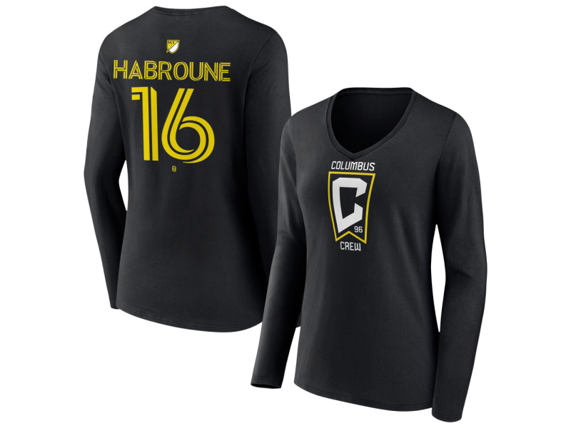 Women's Columbus Crew #16 Taha Habroune Team Authentic Long Sleeve V-Neck T-Shirt - Black