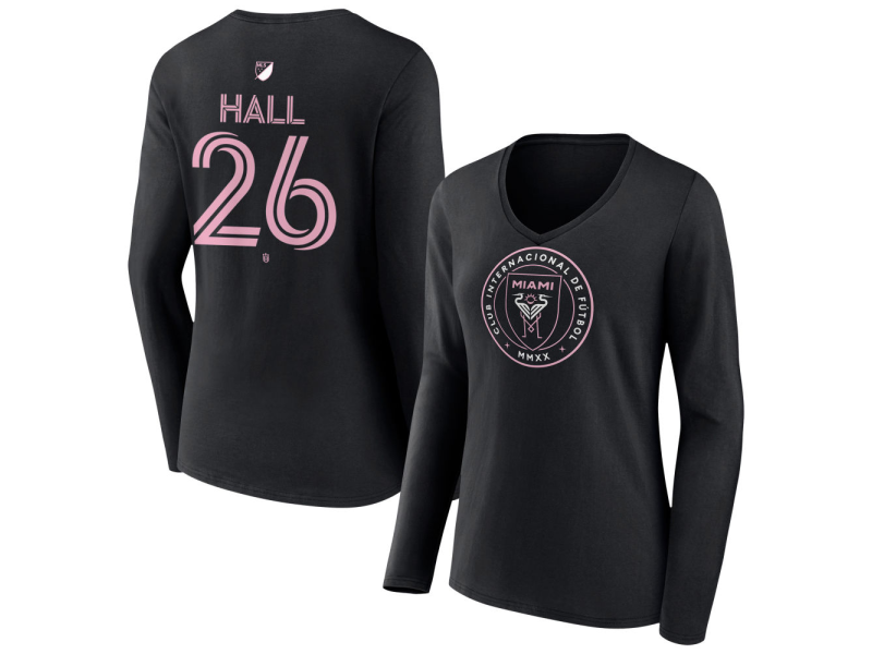 Women's Inter Miami CF Authentic Stack #26 Tyler Hall Long Sleeve V-Neck T-Shirt - Black